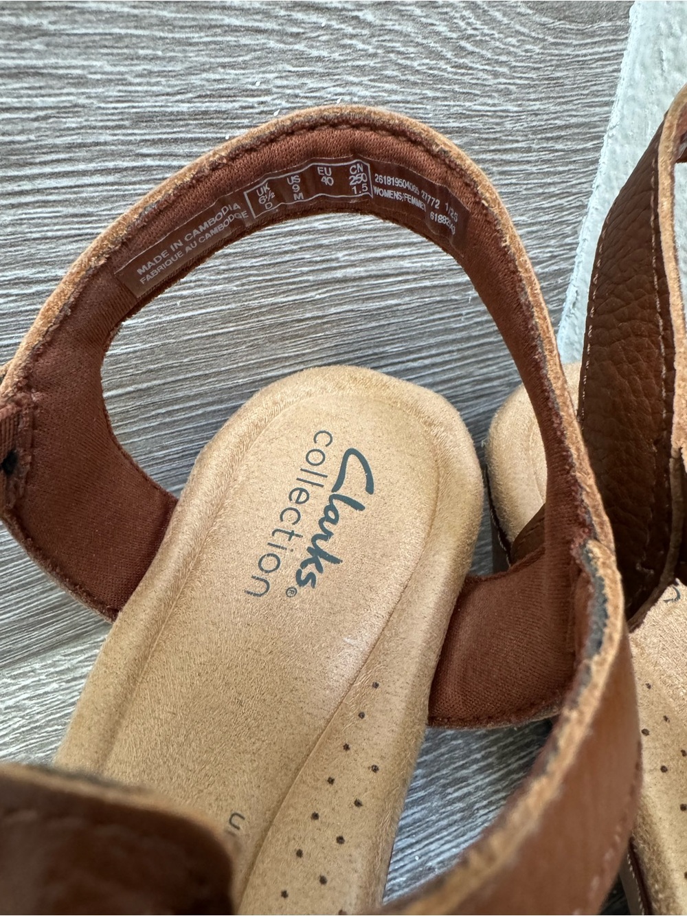 Clarks Brown Nautical Leather T-Strap Comfort Wedge Sandals Beachy Old Money - Picture 4 of 11